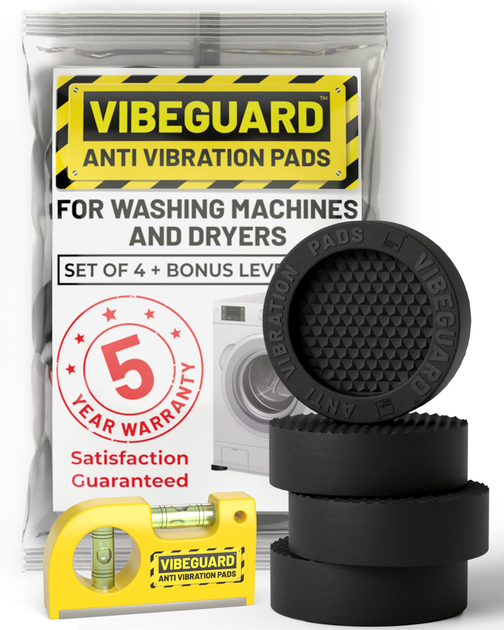 Anti Vibration Pads for Washing Machine, Fit Feet to 2.25in 4 Pack + Level | Sto