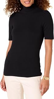 Amazon Essentials Women's Cotton Modal Draped Puff-Sleeved Turtleneck