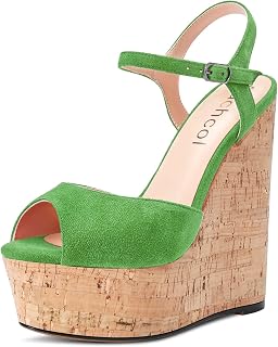 Aachcol Women's Wedge Espadrille Platform Sandals Open Toe Strap Ankle Slingback Strap High Heel Dress Pumps Suede 15 CM