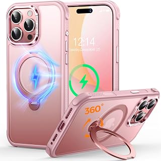 O3 Mag-Stand Case for iPhone 16 Pro with 360° Stand,[MagSafe Compatible][Exceptionally Skin-Friendly] Thin Eopaque Magnetic Translucent 6.3 Inches Matte Pink