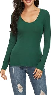 Women Long Sleeve Crew Neck Rayon Slim Fit Stretchy Layer T Shirts Tops