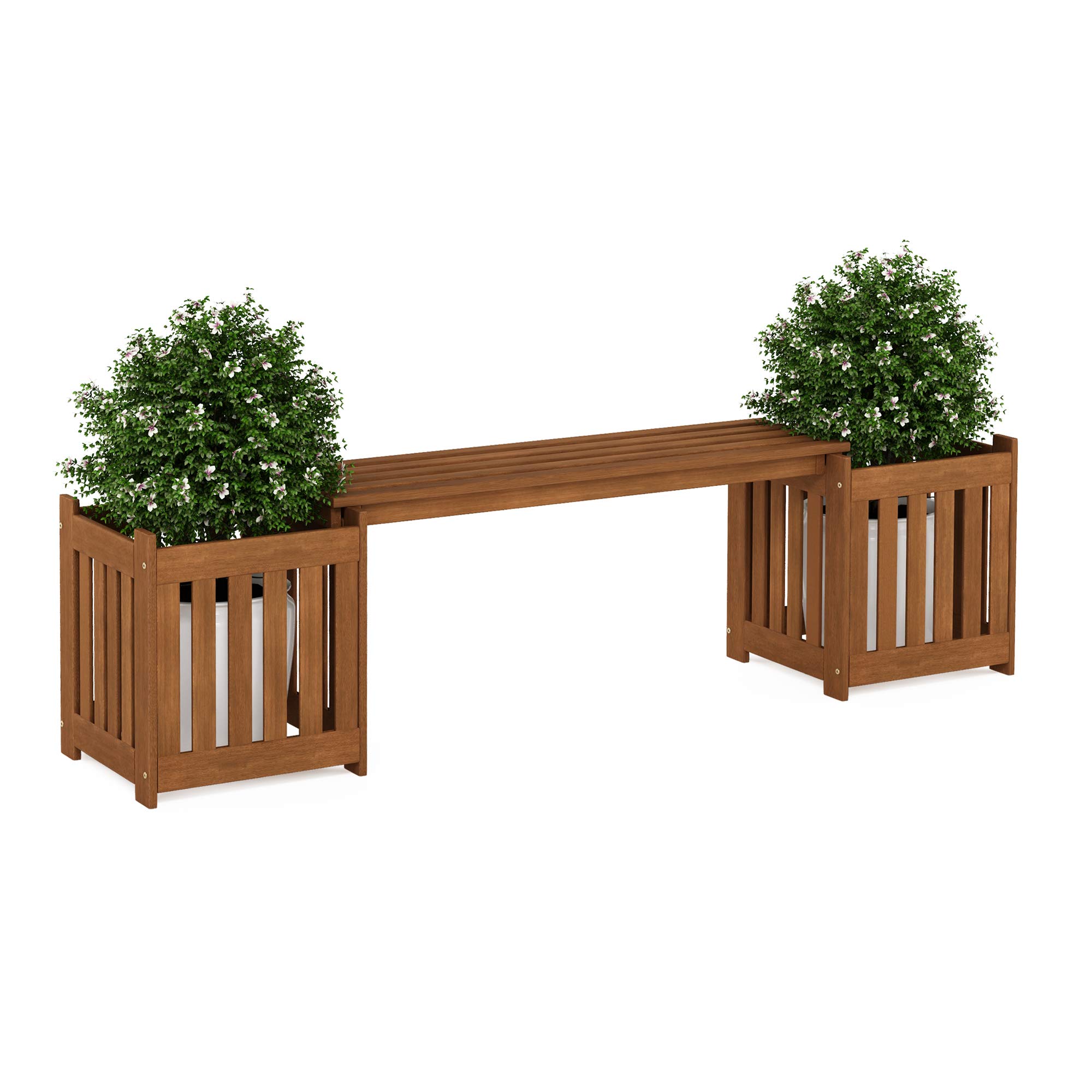 Furinno TIOMAN Outdoor Planter Box Set with Bench, Natural | 41" Wide Seat, Slat