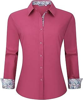 WARHORSEE Women Dress Cotton Button Down Long Sleeve Easy Care Elegant Work Top Business Casual Blouses for Women
