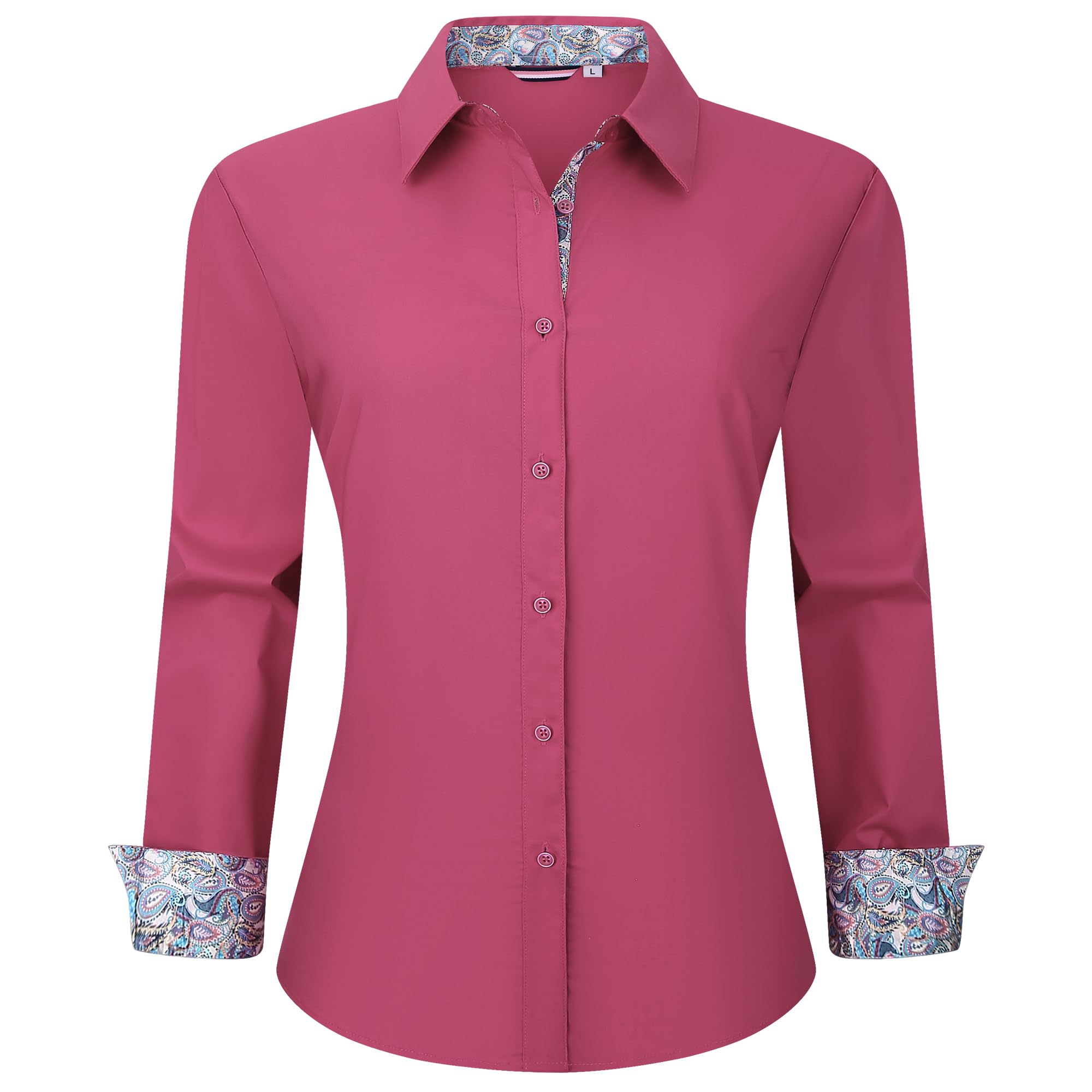 WARHORSEE Women Dress Cotton Button Down Long Sleeve Easy Care Elegant Work Top 