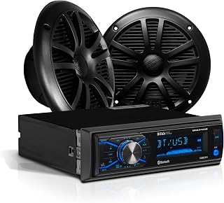 BOSS Audio Systems MCKG634B.6 Marine Boat Stereo, 6.5 Inch Speakers (Pair) | AM/FM radio receiver, USB and aux inputs, weatherproof design, dipole antenna, front and rear pre-amp outputs