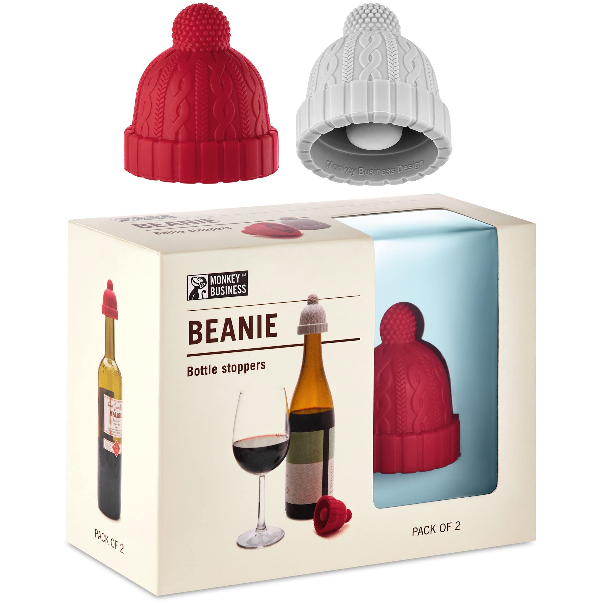 Beanie Cap Decorative Silicone Bottle Stopper in a Gift Box, Set of Two, Novelty