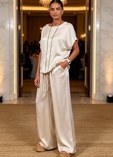 Women Loose Shirt Wide Leg Pants Casual Dress