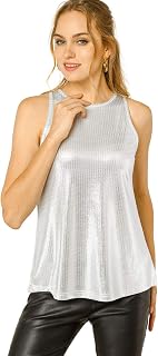 Allegra K Women's Tank Top Shiny Sleeveless Metallic Party Disco Line-A Blouse Shiny Dress