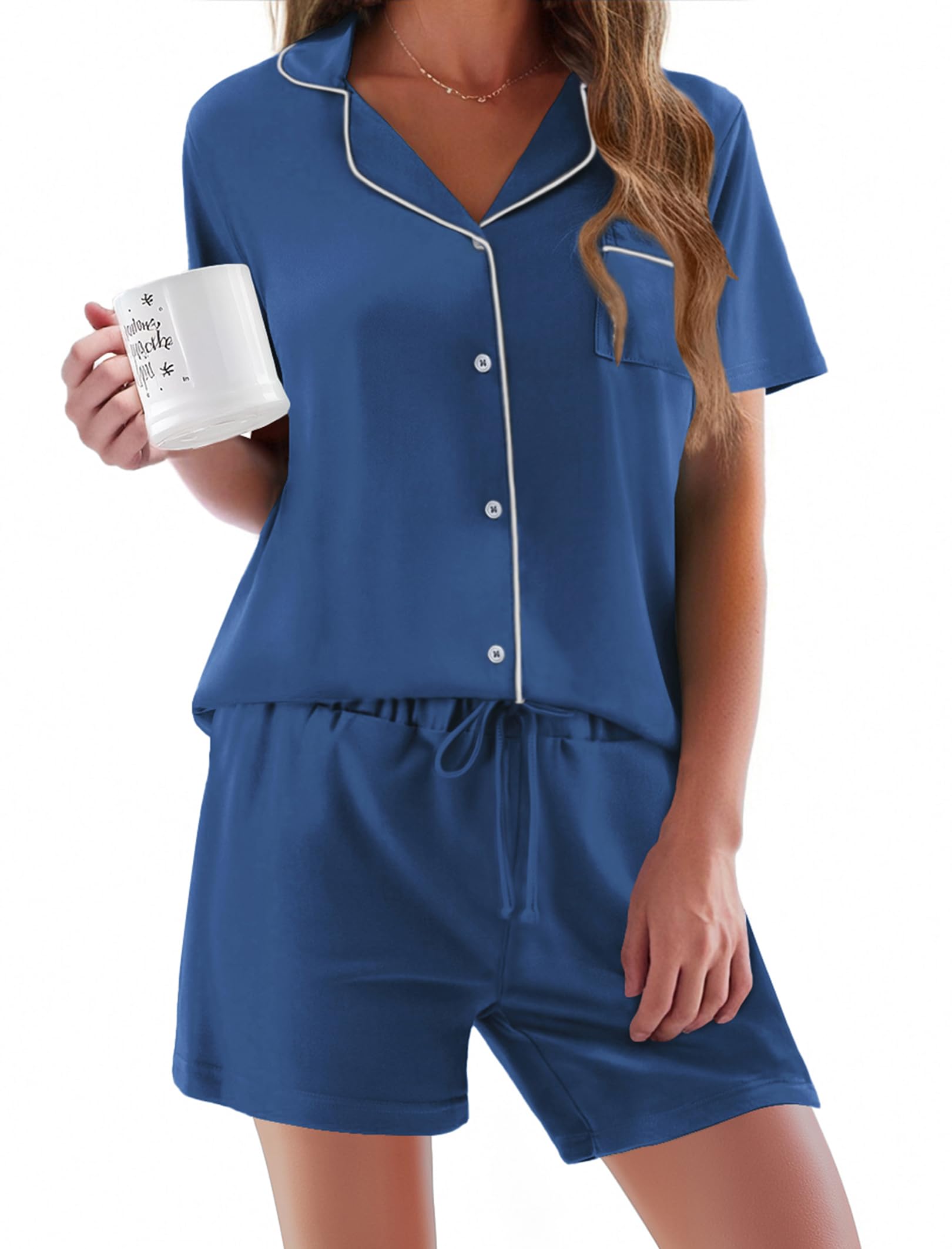 Ekouaer Women's Short Sleeve Sleepwear Soft PJ Set XS-XXL