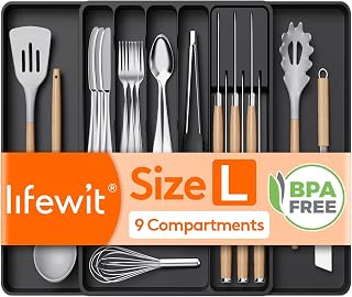 Lifewit Cutlery Drawer Organiser, Expandable Tray with Knives Holder