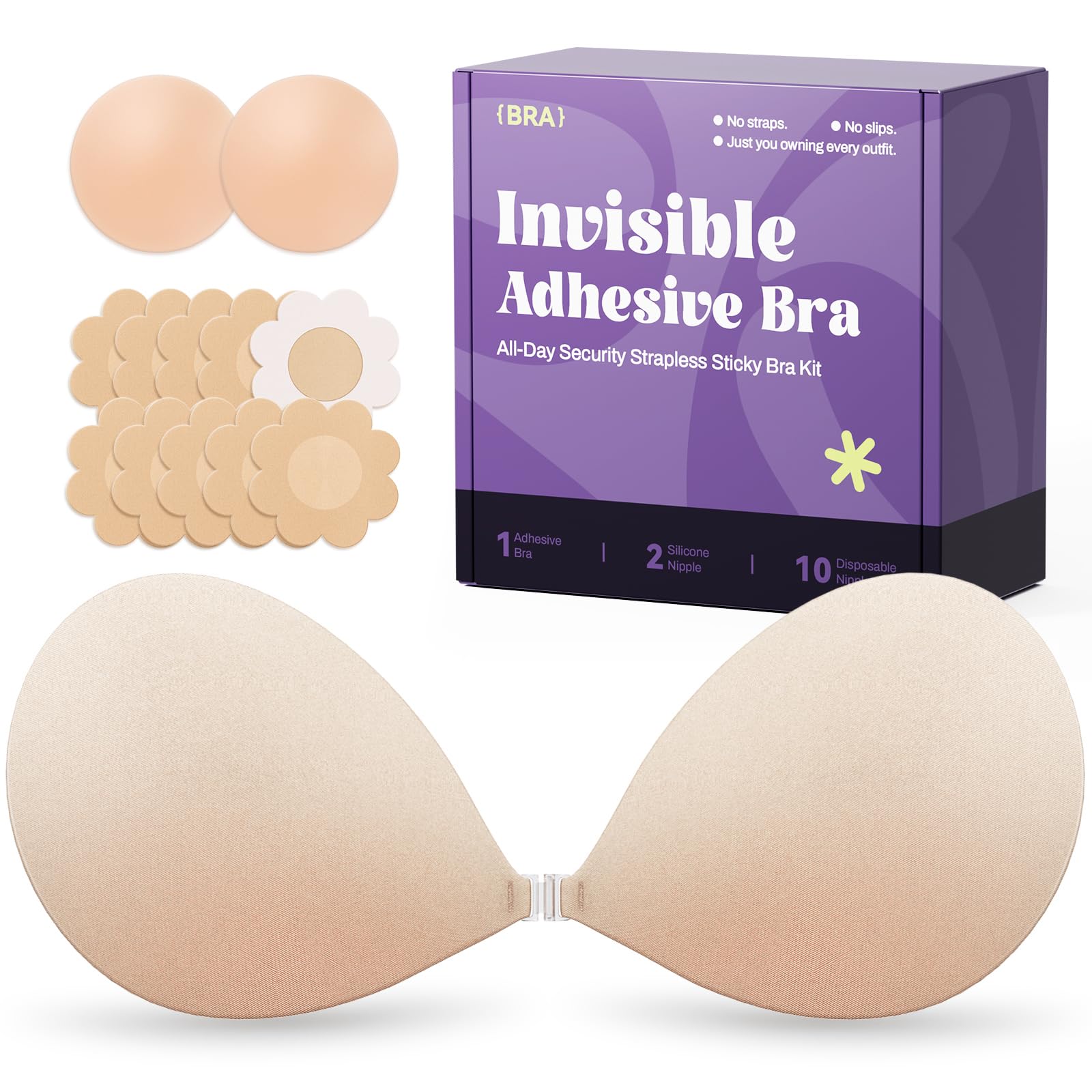 Invisible Strapless Sticky Bra Push up for Women, Ultra Adhesive Bra for Backles