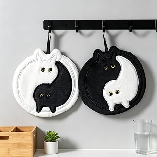 Black Cat Hanging Towel Soft Absorbent Kitchen Bathroom Cute Decorative Cat Hand Drying Towel for Home Party Holiday Color