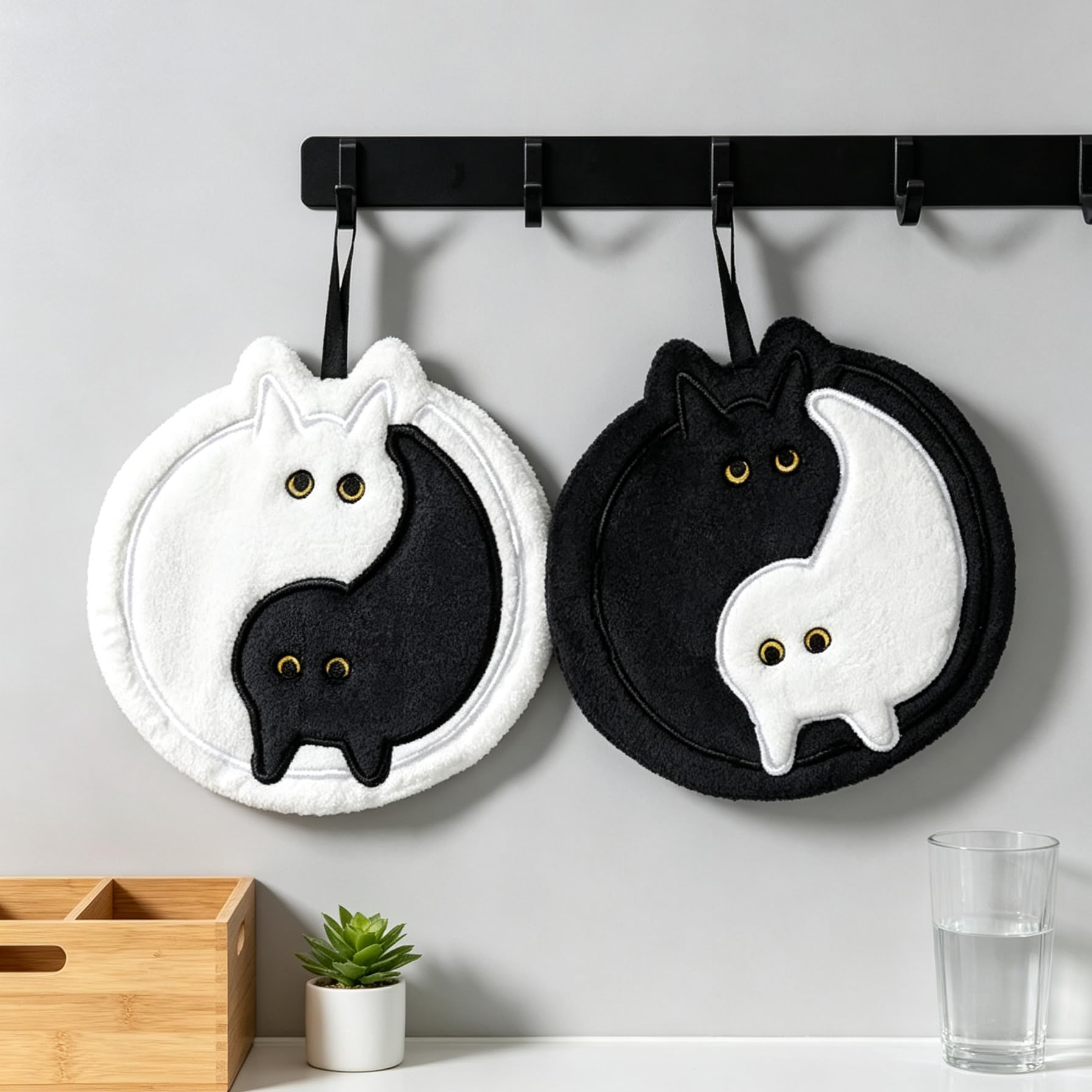 Black Cat Hanging Towel Soft Absorbent Kitchen Bathroom Cute Decorative Cat Hand