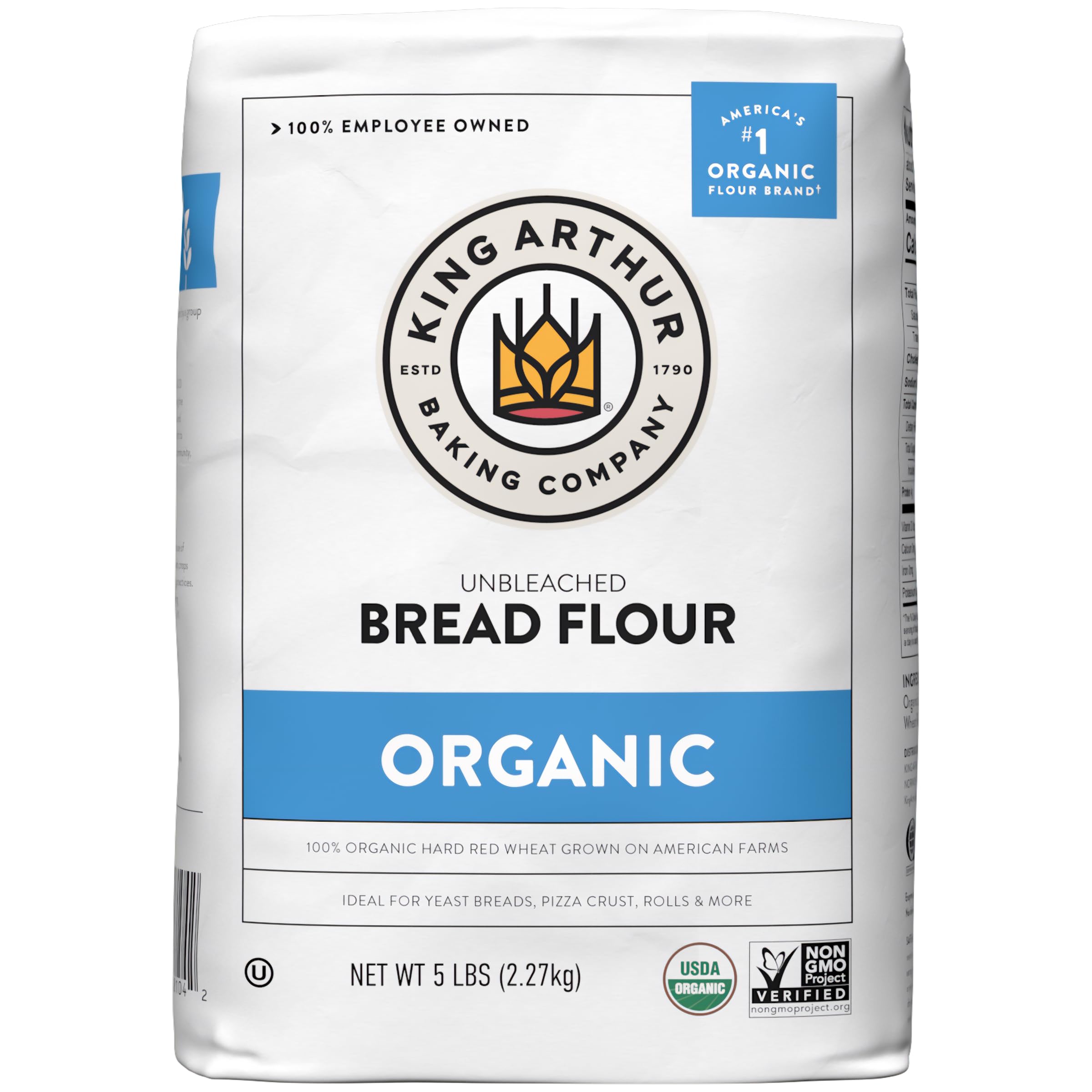 King Arthur 100% Organic Bread Flour, Unbleached, 5 lb (Pack of 1) - Non-GMO Pro