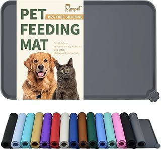 Reopet Silicone Pet Feeding Mat - Waterproof & Non-Slip Dog Cat Placemat | High Raised Edges Prevent Food & Water Spills to Protect Floors, Easy to Clean, Fit for Dog Cat Bowls