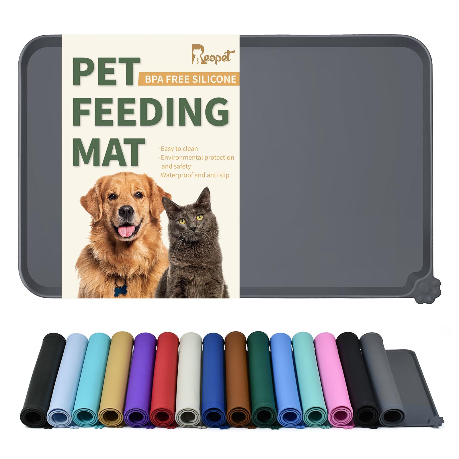 Reopet Silicone Pet Feeding Mat - Waterproof & Non-Slip Dog Cat Placemat | High 