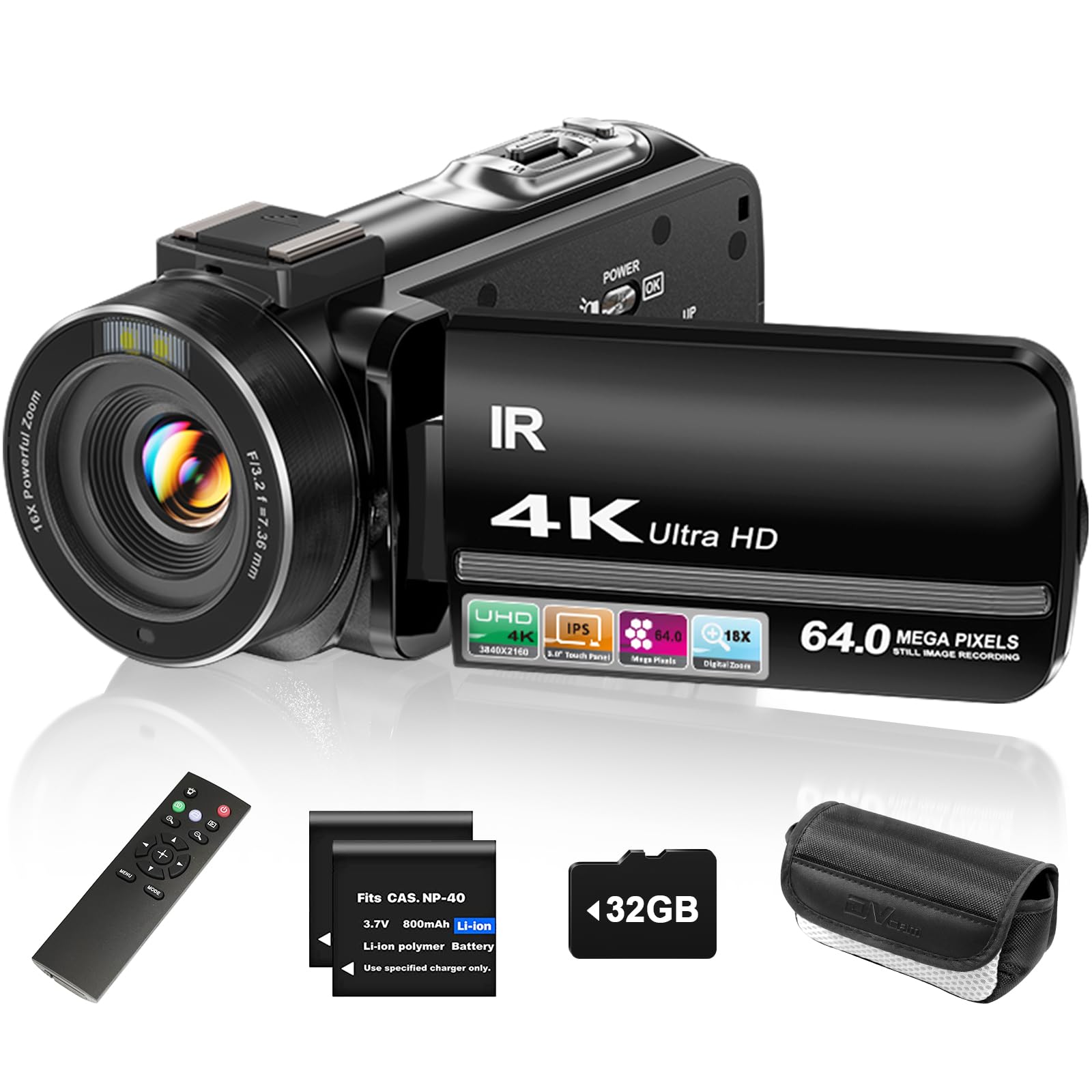 ZYDIIE 4K Video Camera Camcorder UHD 64MP Vlogging Camera for YouTube 18x Digita