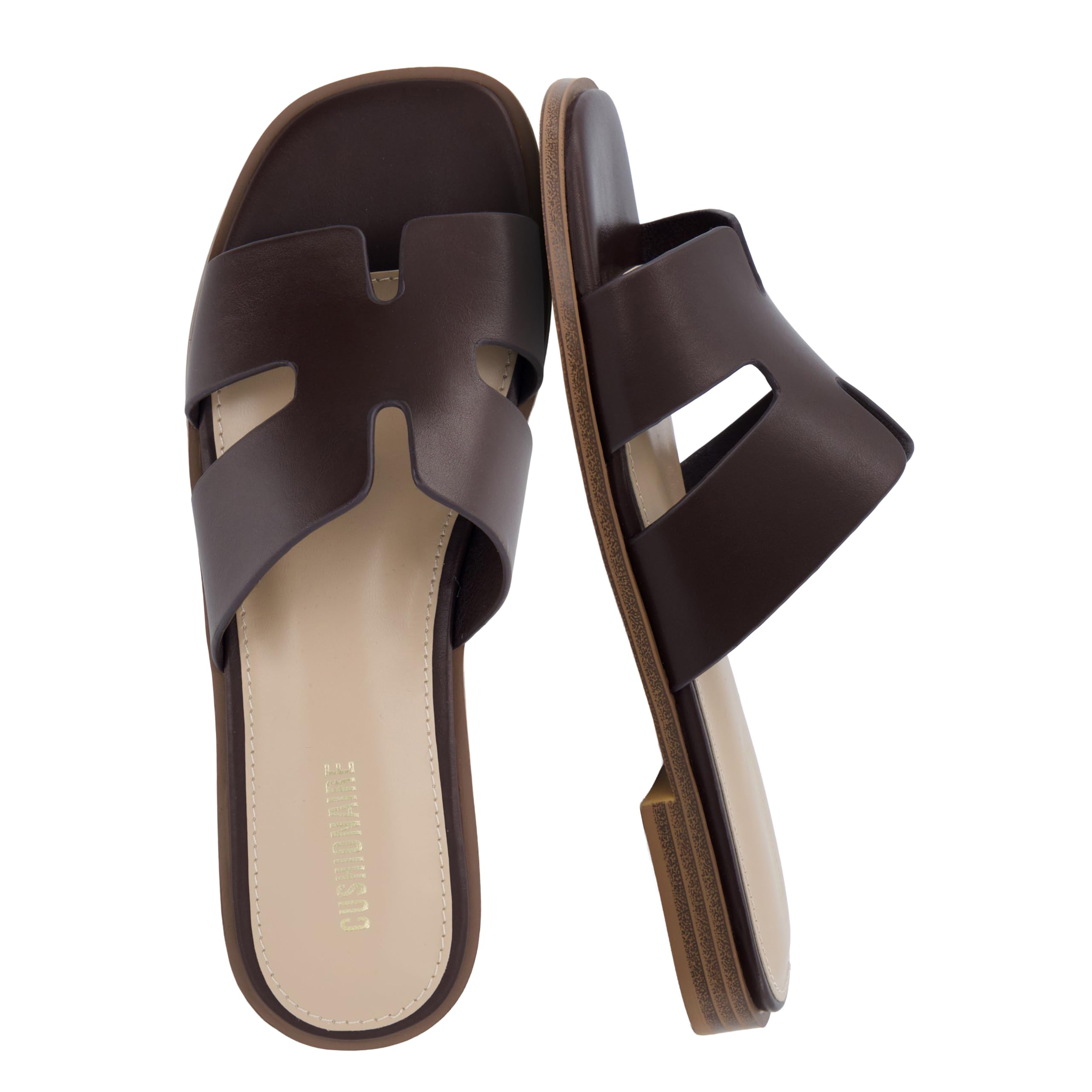 CUSHIONAIRE Voyage Cutout Strap Slides for Women, Slip On Summer Flats, Trendy F