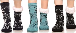 FRALOSHA Reindeer Home floor Socks Home Slipper Women's Winter Warm Fuzzy Anti-Skid Lined Indoor Floor Slipper Socks 3 Pairs