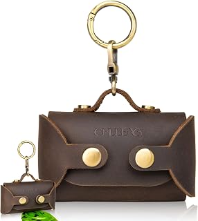 CHULEAG Handmade Leather Dog Poop Bag Dispenser - Stylish and Durable with Belt Attachment for Dog Walkers, Featuring a Brass Metal Clip in Coffee