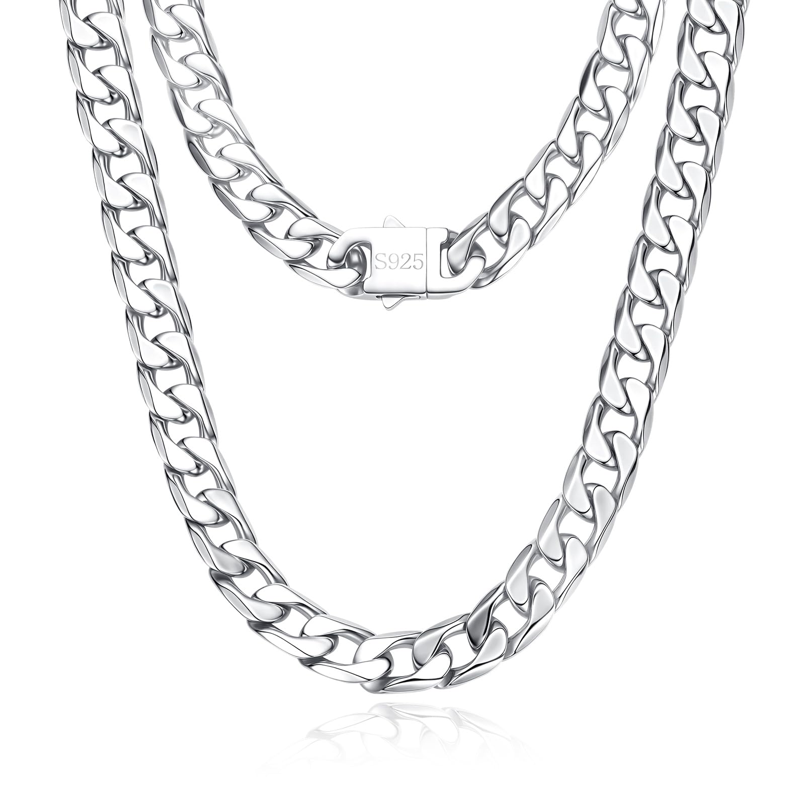 Qlaway 14MM Cuban Link Chain for Men, 316L Stainless Steel and 925 Sterling Silv