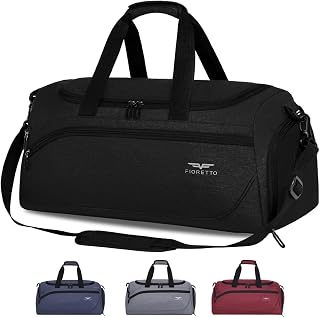 FIORETTO Mens Sports Gym Bag with Wet Pocket & Shoe Compartment,Travel Duffle Bag Overnight Bag with Padded Shoulder Strap, Water-Resistant Sports Holdall for Swimming