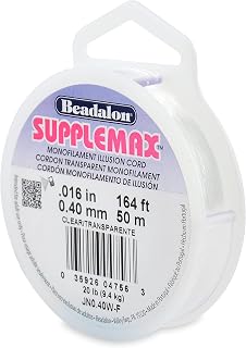 Beadalon SuppleMax Beading Thread Invisible Hanging Wire .016"|82ft, Clear | Monofilament Illusion Nylon Wire, Heavy-Duty, Flexible & Smooth, Easy-to-Knot Design for Jewelry Making & Crafts, Made in USA