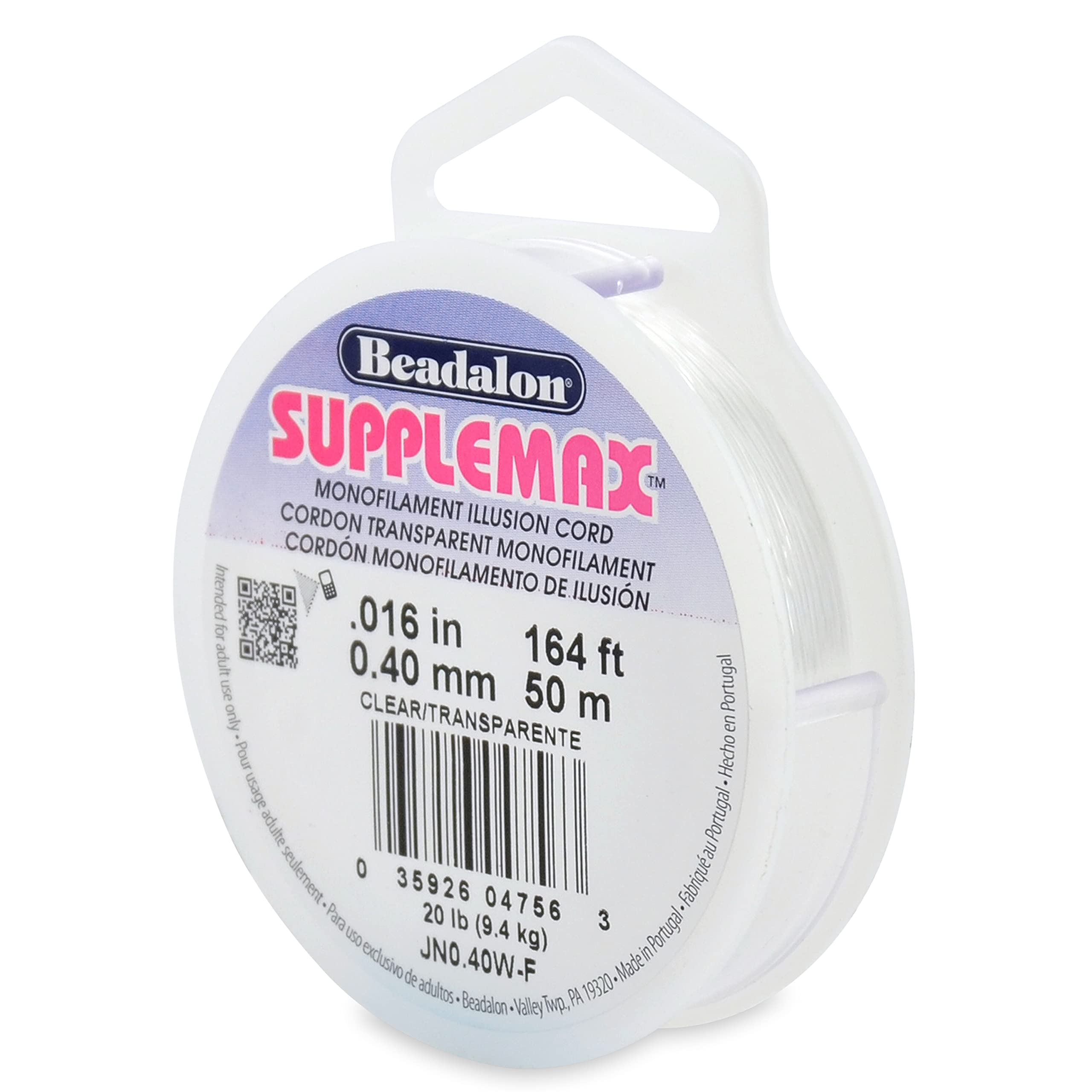 Beadalon SuppleMax Beading Thread Invisible Hanging Wire .016"|82ft, Clear | Mon