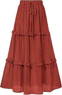 BTFBM Casual Solid Maxi Skirt Fall Clothes Flared A-Line Skirts for Women