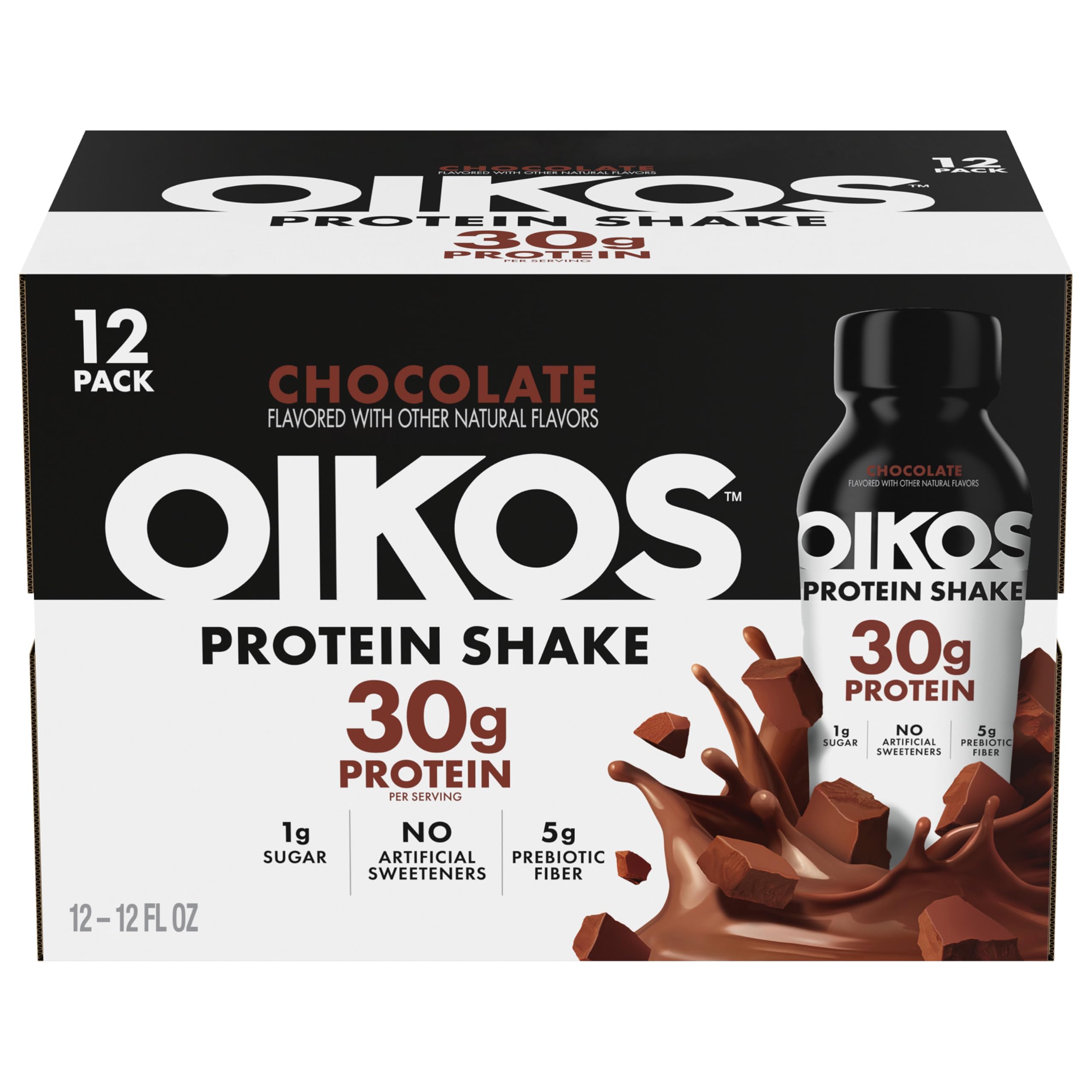 Oikos Protein Shake, Chocolate, 30g Protein, 12 fl oz, 12 Count | Shelf-Stable R