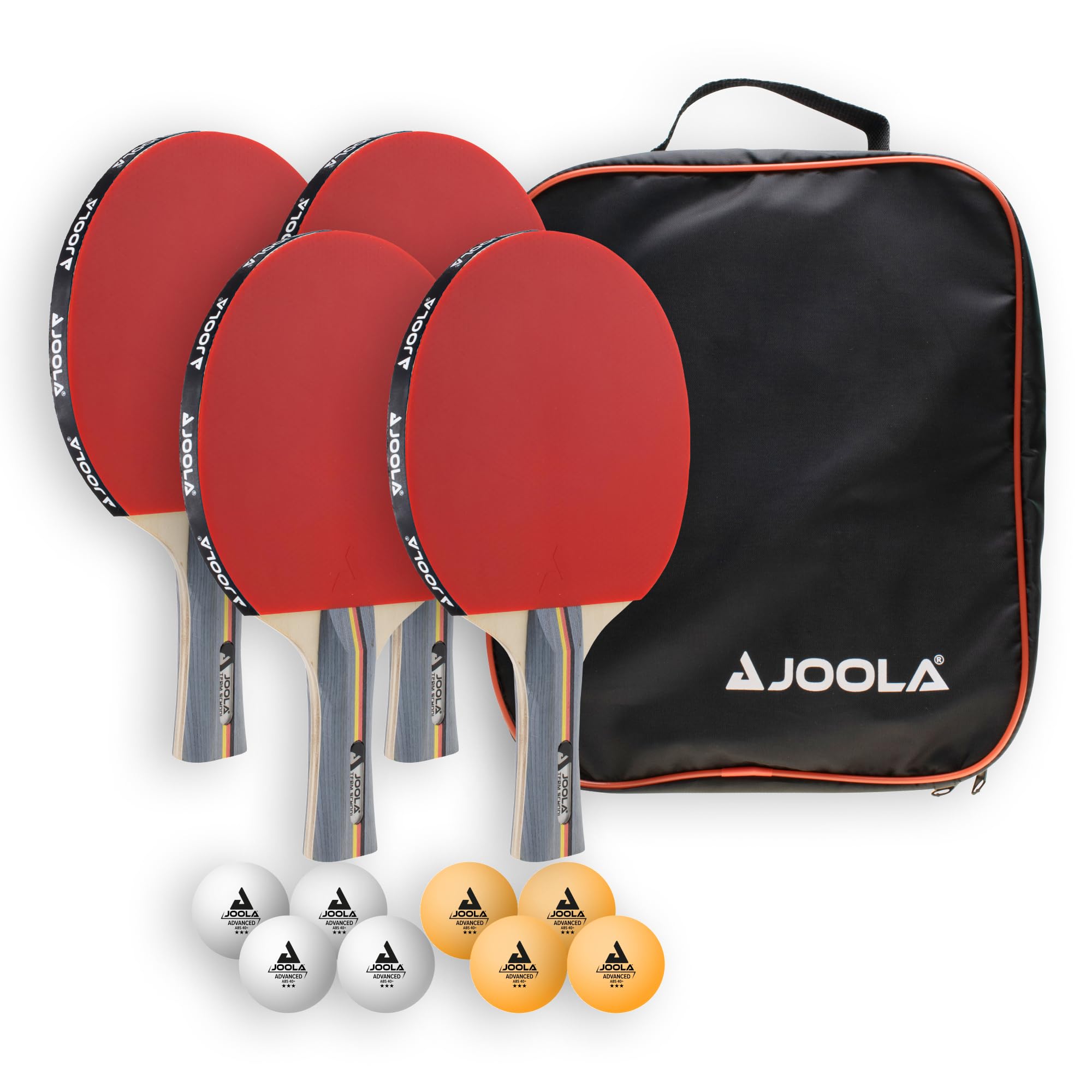 JOOLA Table Tennis Set, 4 Bats, Balls and Carry Bag, Multiple Designs | Complete