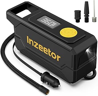 150 PSI Tire Inflator Portable Air Compressor with Digital Pressure, Black | 12V DC Auto Shutoff Air Pump Emergency LED Light for Car Tires, Bicycle &amp; Balloons