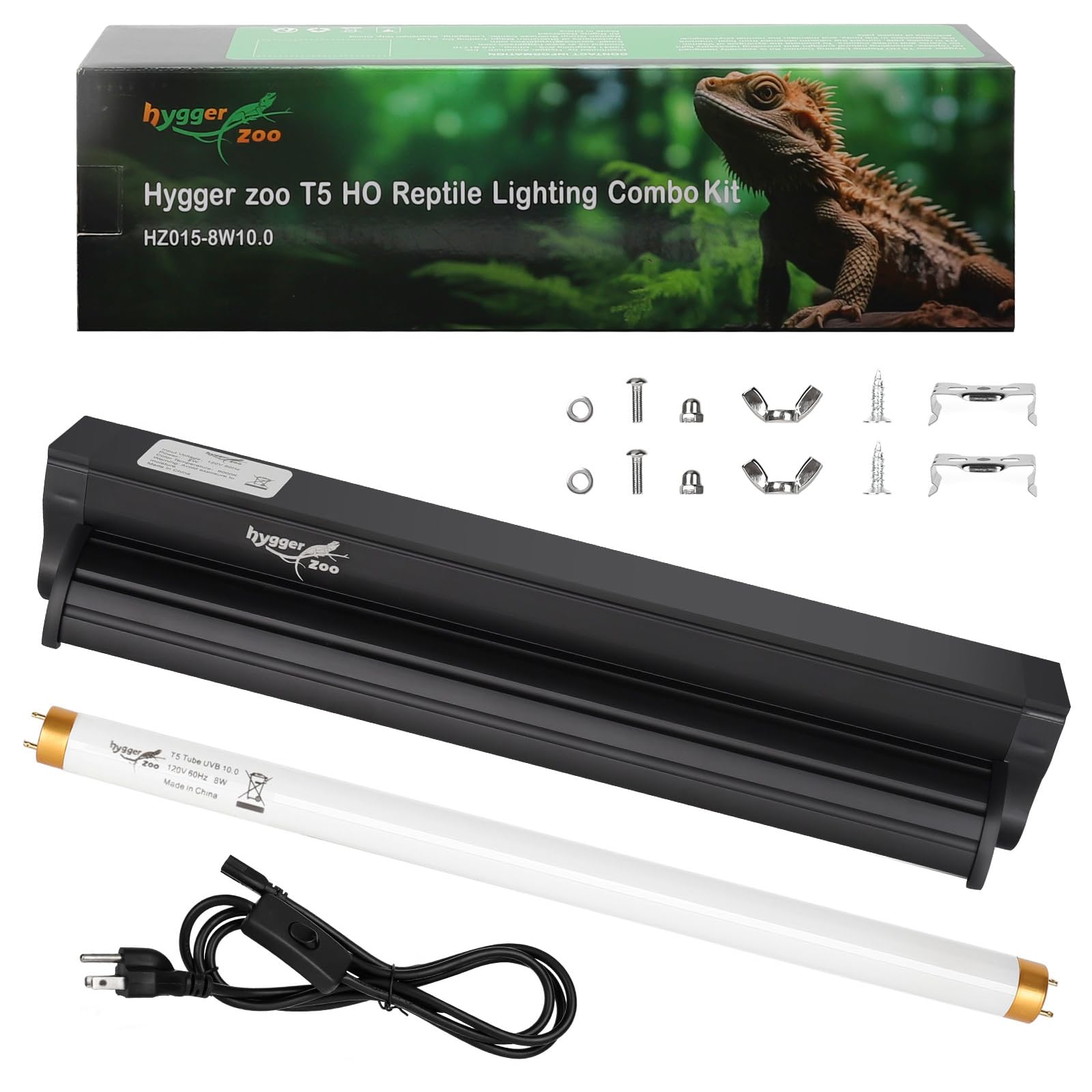 T5 UVB Reptile Light Fixture HO UVB Bulb Lighting Combo Kit, 10.0 UVB Light for 