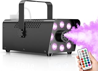 Dashsafe 1200W Fog Machine, 6000CFM for Halloween, RGB, Auto Mode & Remote | 13-Color LED Effect, Wired & Wireless Remote, Dry Run Protect, Continuous Smoke, for Indoor, Outdoor, Weddings, Parties & DJ