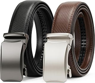 Men Leather Ratchet Belts 2 Pack, Adjustable Belt Gift Boxed 1 3/8“
