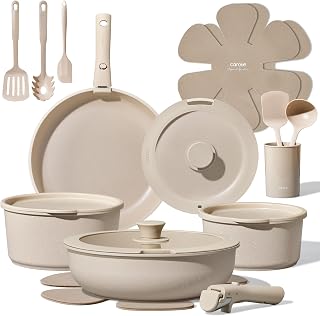 CAROTE 21pcs Pots and Pans Set Non Stick, Detachable Handle Cookware Sets | Ultra Nonstick, Space Saving, Dishwasher & Oven Safe, Non-Toxic Kitchen/Apartment/Camping/RV/ Traveling, Taupe