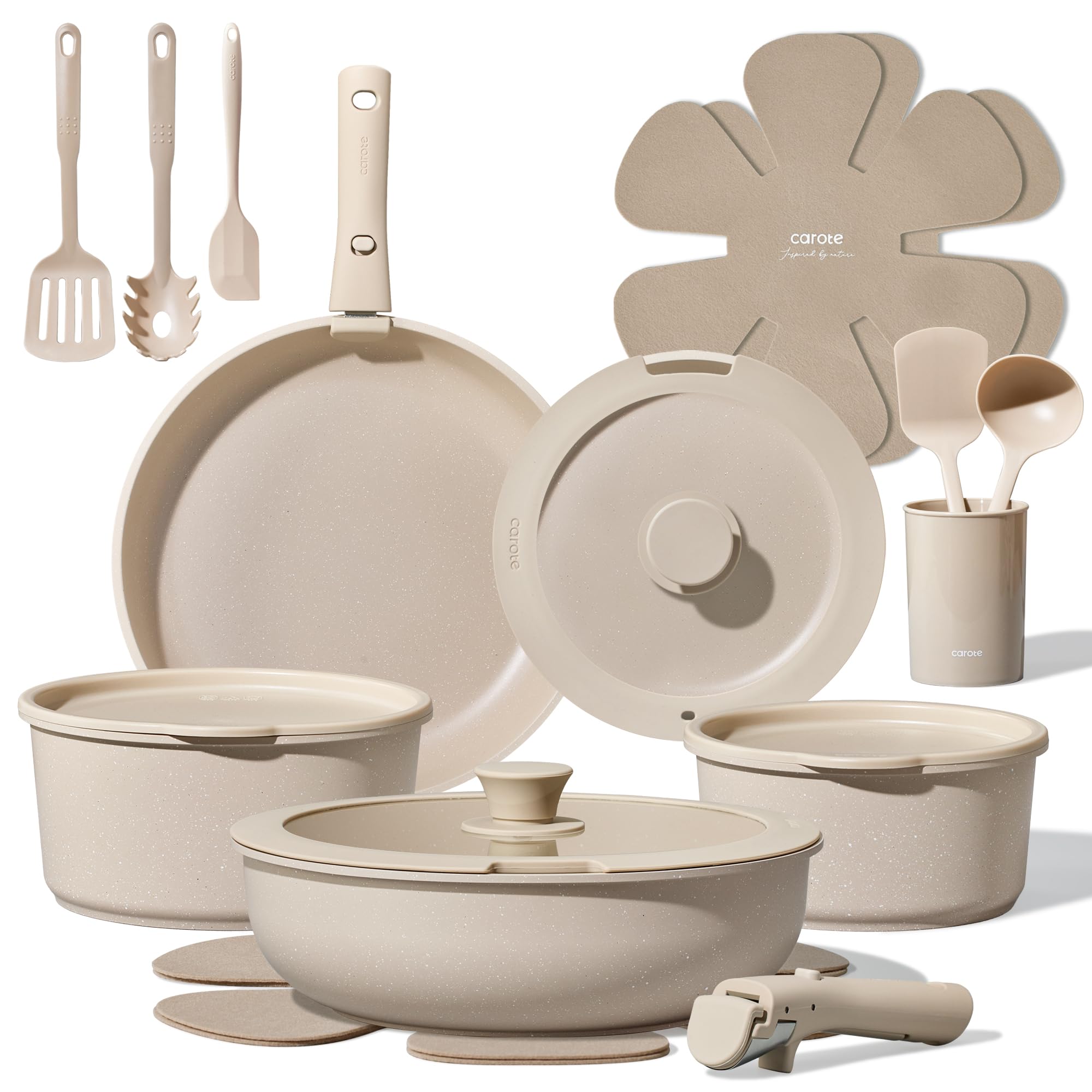 CAROTE 21pcs Pots and Pans Set Non Stick, Detachable Handle Cookware Sets | Ultr