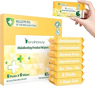 Mini Antibacterial Wet Wipes Travel Size, Pocket Hand Wipes, Alcohol Free, Hypoallergenic for Adults & Kids, Travel Essentials Small Pack Multipurpose Cleaning Wipes 8 Pack (48 Wipes Total)