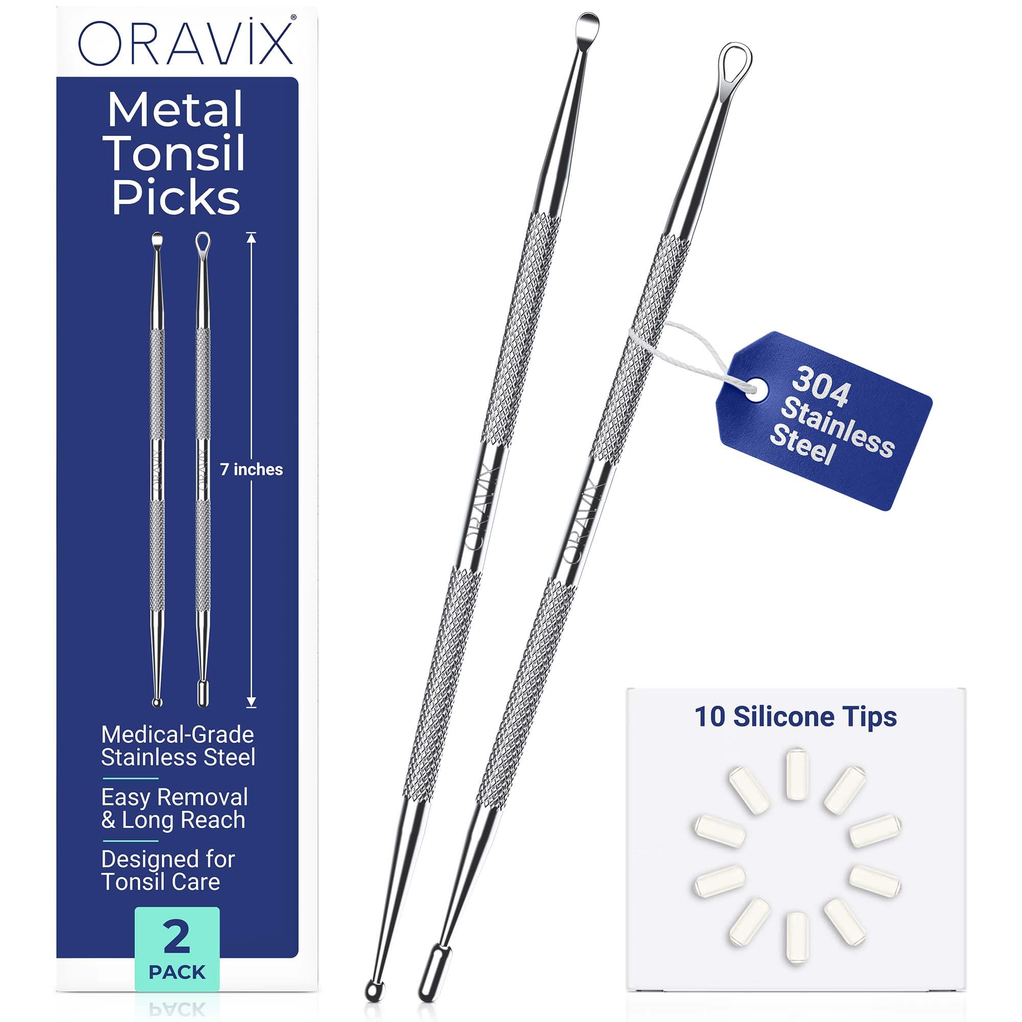 Oravix Tonsil Stone Remover Tool Pack of 2, Metal Tonsil Stone Removal Tool, 7’’