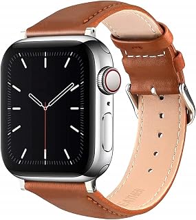 Cinturino di ricambio in vera pelle compatibile con Apple Watch da 38 mm, 40 mm, 42 mm, 44 mm, unisex, per iWatch SE e serie 6/5/4/3/2/1 (marrone, 42 mm/44 mm)
