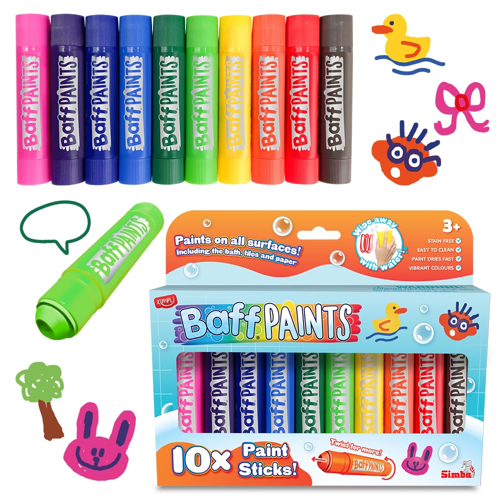 ZIMPLI 10 x Large Baff Paint Sticks, Bath Crayons, Pens for Kids, Vibrant Colour