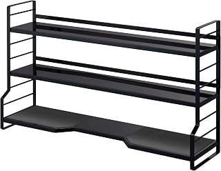 Yamazaki 3594 Stove Back Rack, 3 Tiers, Black, Approx. W31.1 x D8.1 x H18.1 inches (W79 x D20.5 x H46 cm), Tower, Kitchen Rack, Kitchen Storage, Stove Back