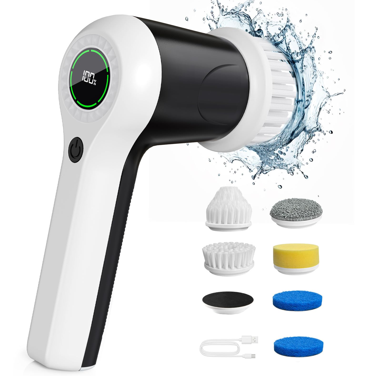 PUFTEM Electric Spin Scrubber, Cordless Shower Scrubber | Battery Level Display,