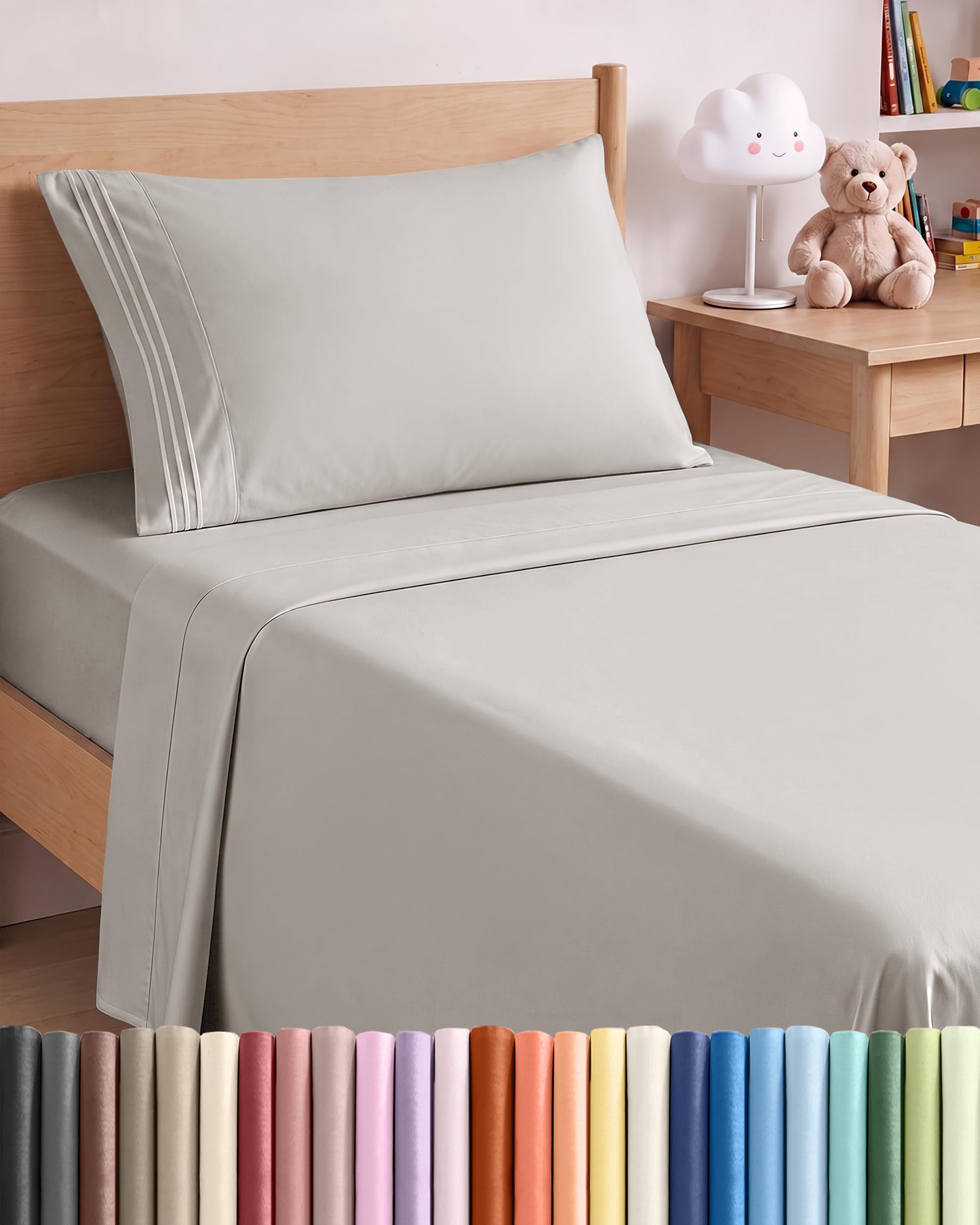 Twin Size 3 Piece Sheet Set - Breathable & Cooling Sheets - Light Grey
