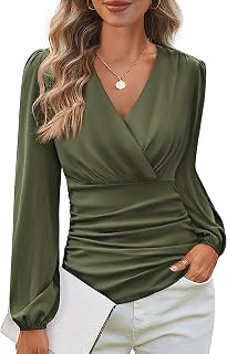 GRACE KARIN Womens Long Sleeve Tops Dressy Casual Wrap Fall Blouses