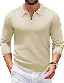COOFANDY Jersey Hombre Polo Manga Larga Suéter Punto Negocios Suéter Informal Sweater Color Sólido Regular Fit