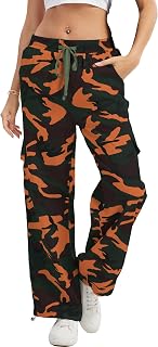 HVEPUO Camo Pants Women's High Waist Wide Leg Casual Camo Cargo Pants