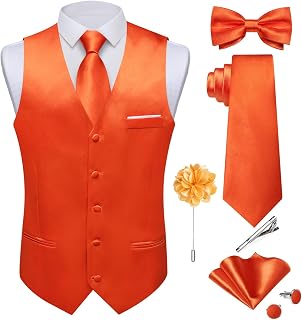 DiBanGu Men's Satin Suit Vest and Tie Solid Color Vest and Bow Tie for Tuxedo Formal Dresses Vest Wedding Party 8 Pieces