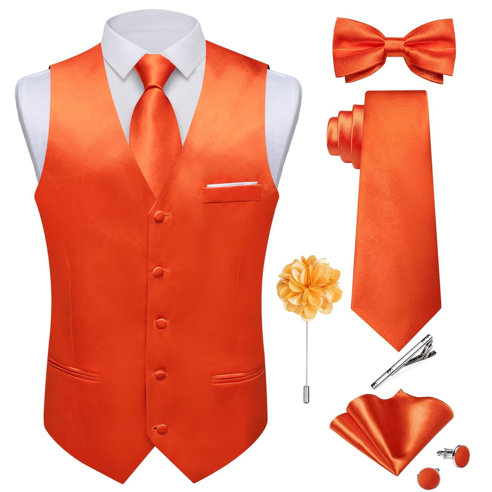 DiBanGu Men's Satin Suit Vest and Tie Solid Color Vest and Bow Tie for Tuxedo Fo