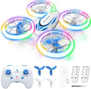 S60 Drone for Kids - RC Quadcopter with LED Lights, 2 Batteries, Altitude Hold and Full Propeller Protect, First Drones Toys Christmas Birthday Gifts for 8 9 10 11 12 13 14 Year Old Boys Girls, Blue